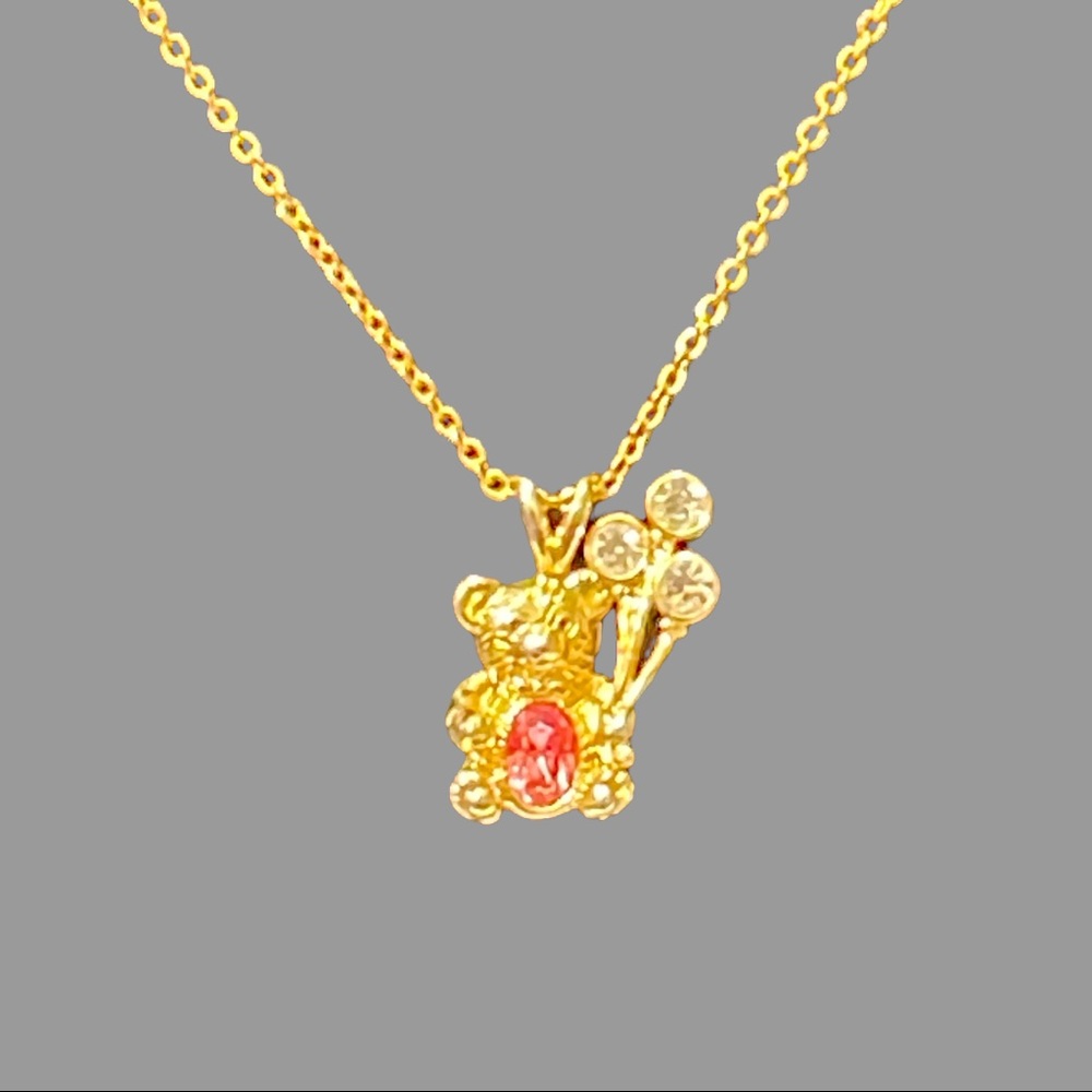 Vintage DM Birthstone Bear October Gold Tone Necklace 16” Length